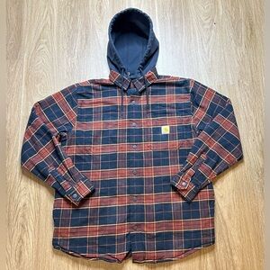 Carhartt Men’s Rugged Flex Flannel Fleece-Lined Hooded Jacket Sz M-can fit large